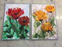 2 Kunstkarten_rote und gelbe Blumen